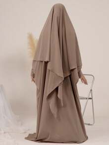 2 Stück einfarbiges Khimar + Abaya Set, locker & bequem mit Krawatte, Abaya mit Reißverschluss vorne, Manschetten, passend für alle, Länge 143cm, geeignet für täglichen Gebrauch, Gebet und Ausgehen von Frauen