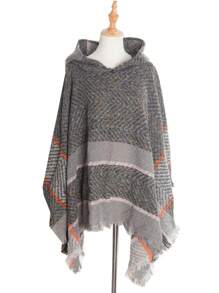 Women's Hooded Fishbone Pattern Poncho Cloak, Suitable For Spring, Autumn And Winter - Hooded Cape Pullover - View 18