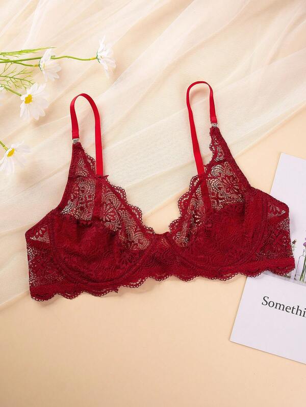 حمالة صدر لاسلكية من الدانتيل الفرنسي - بكأس شفاف شبه شفاف مع دفع خفيف للأعلى، كأس نصفي قابل للتنفس للمظهر الجذاب، ملابس داخلية مريحة بدون بطانة للاستخدام اليومي