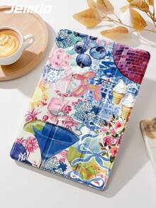 1 件夏季水果蓝莓蝴蝶结印花拼布保护壳，兼容 iPad 10.2/12.9 英寸 iPad Pro 11 2021/2020/10th Gen/Mini4/5/6、Galaxy Tab A8 10.5 英寸 2022、Matepad 10.4/Tab、平板电脑，带铅笔槽，自动睡眠/唤醒 - 彩色 - 查看 4