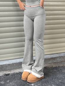 2pcs/Set Trouser Style Yoga Pants For Women Elastic Waist Gym Workout Flare Leggings Casual High Waisted Bootcut Yoga Pants - 黑色+淺灰色 - 查看 7