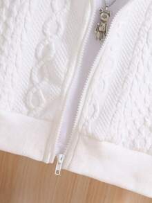 Young Girl Solid Color Letter Embroidered Zip-Up Sweatshirt - White - View 5