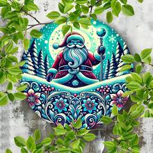 2D平面蓝色圣诞老人金属墙饰，1件，7.8英寸 x 7.8英寸（20.32厘米）圆形铁雕标牌，节日装饰，适用于家居、咖啡馆、公寓、餐厅、客厅 - 无需用电，圣诞装饰，完美房间装饰，预钻孔，随机款式 - 彩色 - 查看 1