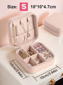 便携式三层首饰盒，高档PU皮革抽屉式设计，带锁，耳环首饰收纳盒，适合作为礼物送给女友、朋友、女孩，节日或生日礼物，母亲节惊喜之选。女士收纳整理盒，旅行必备，宿舍必备，房间装饰。 - 彩色 - 查看 4