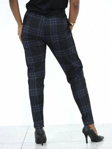Women's Straight-Leg Plaid Pants With Hem Detail Launch 2025 - 黑色/海軍藍 - 查看 5