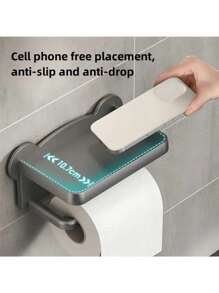 Plastic Bathroom Toilet Paper Towel Tissue Box, Wall Mounted Dispenser Holder & Mobile Phone Storage Rack, Black/White/Gray Adhesive Carbon Steel Paper Holder With Shelf, Wall Hanging Bathroom Tissue Dispenser, No Drilling Required Toilet Paper Holder,Stainless Steel Paper Towels Holder,Adhesive Roll Paper Stand,Toilet Paper Dispenser, Bathroom Accessories, Room Decor