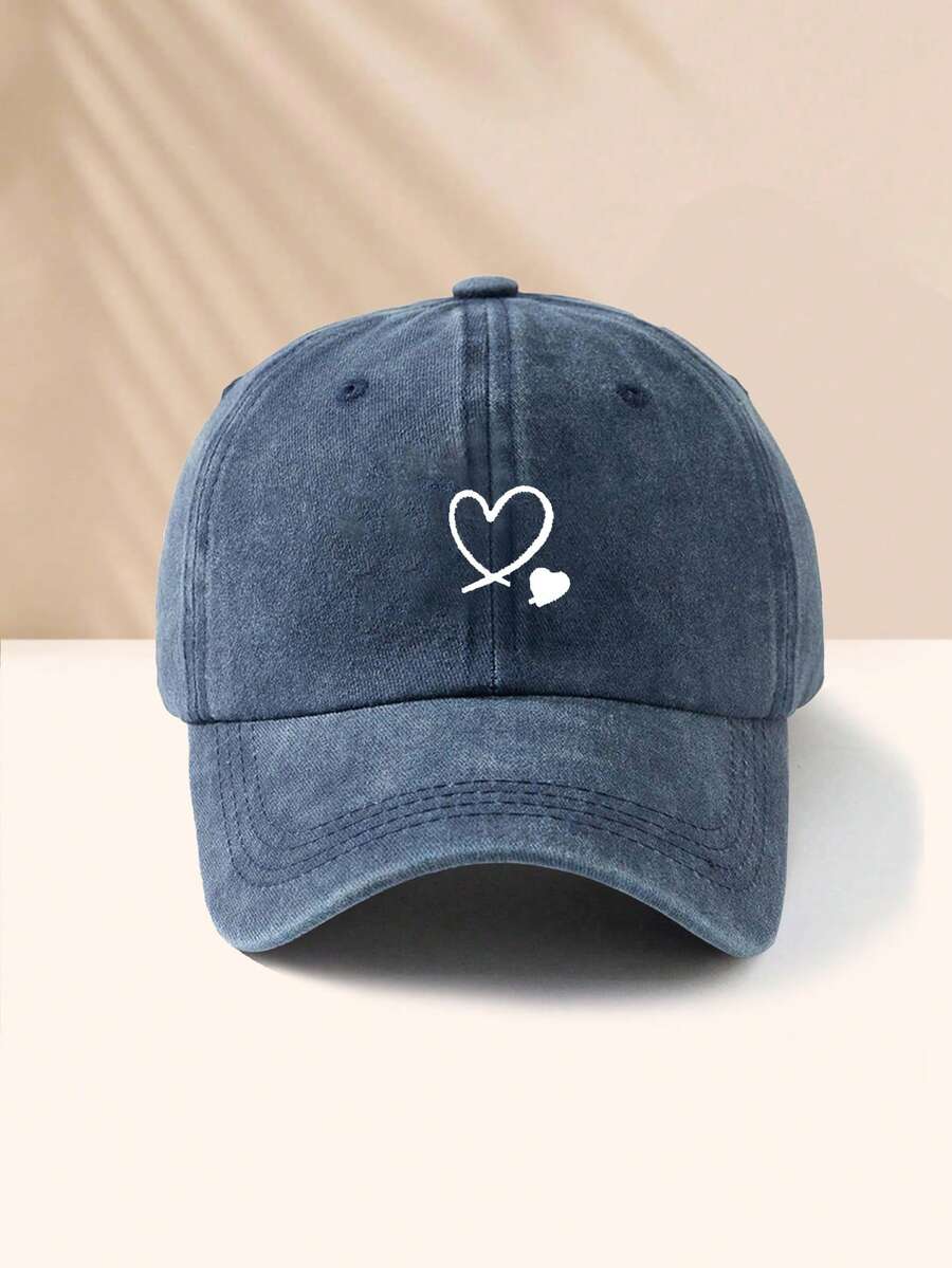 1pc Navy Blue Double Heart Baseball Cap, Outdoor Sun Hat, Unisex Essential Item - Dark Blue - View 1