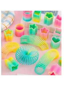 12/24/36/60pcs Rainbow Party Favors, Random Shaped & Colored Mini Plastic Toys, Stress Relief Spring Toys, Suitable For Birthday Gifts, Carnival Prizes, Stuffer For Gift Bags, Unisex - Multicolor - View 3