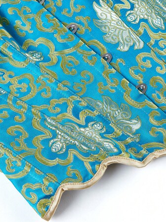 紧身胸衣上衣，可调节细肩带吊带塑身衣，提花刺绣贴身束腰，前部纽扣闭合，适合角色扮演、万圣节