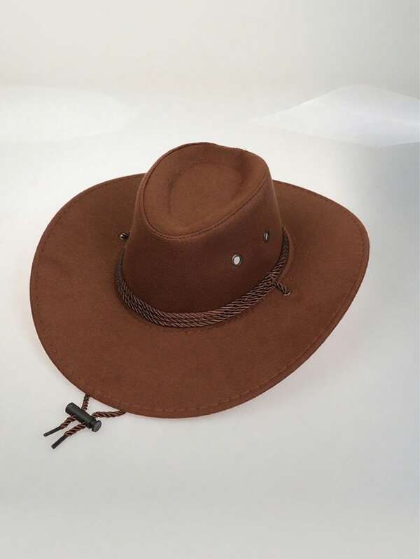 Sombrero de ala ancha retro de tres cuerdas de ante, sombrero de sol a prueba de viento, sombrero de estilo europeo y americano, sombrero de vaquero