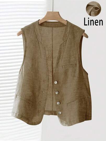 Women's Casual Linen Short Suit Vest, Spring/Summer