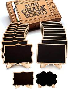 1/5/10 Mini Blackboard Bulletin Boards With Brackets, Suitable For Message Display Boards, Small Wooden Blackboards, Creative Wooden Crafts, Small Blackboards, Coffee Ornaments, Restaurant Display Boards, Message Boards, Home Art Boards, Writing Boards, Suitable For Weddings, Birthday Parties, Table Numbers, Home Decorations, Food Signs And Special Event Decorations, Cheesecake Labels, Christmas And Halloween Decorations, Christmas Back To School Room Decorations, Learning Supplies, Halloween, Thanksgiving, Easter - Multicolor - View 2