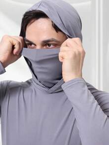 Sudadera ajustada tipo pasamontaña para hombre, manga larga para correr, fitness y uso casual al aire libre - Gris - Ver 3