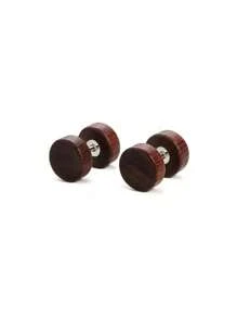 3 Pairs Men's Wooden Imitation Gauge Dumbbell Stud Earrings 6-12mm - Multicolor - View 16