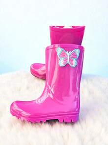 Children's Rain Boots, Delicate, Practical, Comfortable, High-Top Rain Boots, Butterfly Blue - 玫紅色 - 查看 4