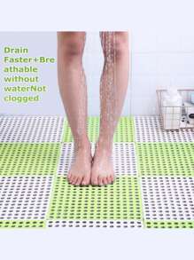 10 Pieces/Set Of TPE Bathroom Mats, Bathroom Shower Mats, Plastic Hollow Waterproof Swimming Pool Mats, Interlocking Floor Tiles With Drainage Holes, Bathroom Grid Mats, Bathroom Two-Color Non-Slip Mats, Shower Room Safety Non-Slip Mats, Bathroom Accessories, Non-Slip Shower Mat Module Interlocking Mats, Pools, Terraces, Balconies, Kennels, Poultry And Colored Grid Mats.