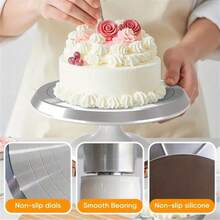 Plataforma giratoria para tartas de 10 pulgadas, de aleación de aluminio y silenciosa, para hornear, decorar y hacer postres - Blanco - Ver 6