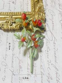 1pc Green Lacquered Crafted Pearl Wreath, Blueberry, Resin Lily Of The Valley Brooch, Plant Series - Thorn, Calla Lily, Wheat, Dew Branch Leaf, Rose, Cornflower, Fruit Series - Lemon, Cherry, Grape Shape Pin, Suitable For Women's Daily Wear, Birthday Party, Banquet - Green - View 26