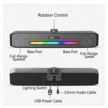 Lenovo B02電競桌面音響 重低音增強技術 燈效可調 相容Windows/Mac/手機 家用/網咖高性價比之選 黑色有線無光 - 黑色有線無光 - 查看 5