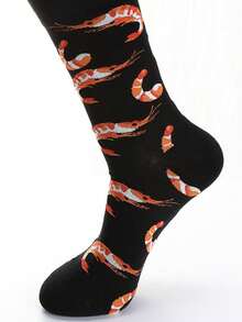 5 Pairs Mixed Cartoon Seafood Pattern Mid-Calf Socks For Men And Women, Suitable For Daily Wear And Commute, Autumn/Winter, Fall Socks - Multicolor - View 4