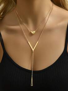 1 件银色多层链项链，带几何空心五角星吊坠，分层设计，适合女性、日常佩戴、节日、派对、礼物 - 銀色 - 查看 4