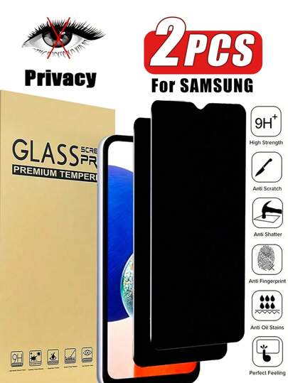 2 Packs, Compatible With Samsung Mobile Phone Privacy Screen Protector, Privacy Tempered Glass Screen Protector Compatible With Samsung Galaxy, A14, A15, A22, A23, A25, A32, A33, A34, A35, A42, A52, A53, A54, A55, A70, A72 And 5G Models, Protect Your Smartphone Screen, Anti-Drop, Anti-Scratch, Birthday, Gift, Mobile Phone Accessories, Suitable For Mobile Phone Case Screen Protection Essentials, Home Phone Screen Protector Waterproof Shockproof Anti-Fingerprint Full Cover