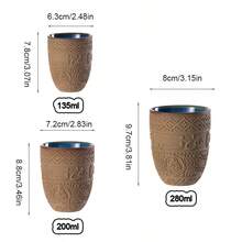 1 件中东风格陶瓷咖啡杯，轻奢复古粗陶浓缩咖啡杯，无把手，浮雕阿拉伯文“梦想如大地般广阔”咖啡杯茶杯抹茶杯，送给朋友和家人的完美礼物（135/200/280 毫升） - 彩色 - 查看 3