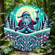 2D平面蓝色圣诞老人金属墙饰，1件，7.8英寸 x 7.8英寸（20.32厘米）圆形铁雕标牌，节日装饰，适用于家居、咖啡馆、公寓、餐厅、客厅 - 无需用电，圣诞装饰，完美房间装饰，预钻孔，随机款式 - 彩色 - 查看 5