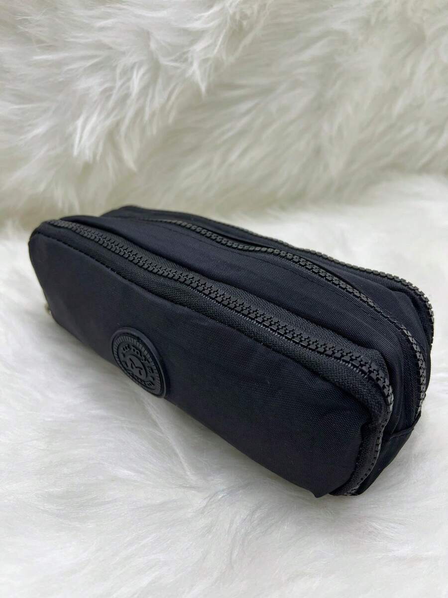 School Pencil Case With 3 Dividers And Elastic For Pencils And Pens - 黑色 - 查看 1
