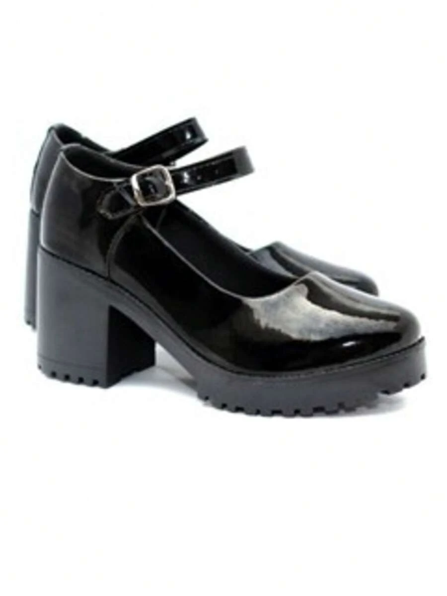 Women's Mary Jane Shoes With High Heel Sole And Adjustable Buckle - 黑色 - 查看 1