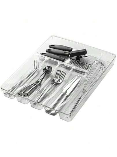 Organizador De Cubiertos Acrilico Transparente 4 y 6 Compartimentos para Cajones Cocina