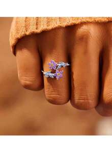 1 szt. najlepiej sprzedający się nowy pierścień z błyszczącym cyrkoniowym kamieniem w kwiaty i liście, modny kreatywny otwarty pierścień z miedzi