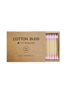 200pcs/Box Double-Ended Cotton Swabs, Natural Bamboo Cotton Swabs With Comfortable Soft Design - Suitable For Manicure And Makeup, Disposable Bamboo & Cotton Swabs, Convenient And Hygienic