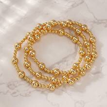 3件/6件套波西米亚经典简约铜珠手链，散珠设计，搭配18K镀金弹力手链，女士夏季手链，朋友礼物 - 3件套手鍊 - 查看 6