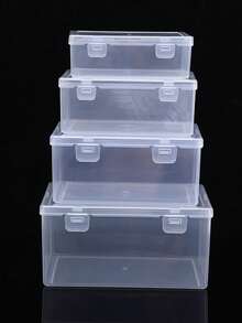 4 Piece Of Transparent Buckle Open-Type Portable Sundry Storage Box In Small, Medium And Large Sizes, Suitable For Storing Hair Accessories, Small Items On The Desktop, Dustproof And Anti-Fouling. - Clear - View 10