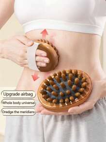 1 件手持仿木头皮和身体按摩器梳子，圆形木质按摩刷，防滑柔性手柄，仿木头部按摩刷，天然穴位经络治疗刷，用于头部放松，放松和缓解压力，抗脂肪塑身，精油水疗和缓解肌肉疼痛，便携式日常用木梳，光滑经络刷，适合健康按摩的全身按摩器