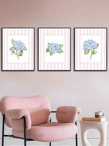 Conjunto de 3 pinturas em aquarela de hortênsias, arte de parede com paisagem costeira, estilo Hampton, decoração de parede com estética costeira, pintura a óleo botânica, fundo listrado, ideal para quarto, sala de estar, escritório, sala de jantar, cozinha, escritório, corredor, dormitório, banheiro, presente ideal para amigos, arte de parede, decoração de parede, decoração de casa, decoração de quarto, arte de parede em tela, pôster, arte de parede emoldurada, opções de moldura disponíveis - Multicolorido - Ver 6