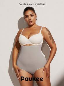 1pc Women's High Waist Seamless Shapewear, Strong Tummy Control And Butt Lift, Plus Size - Light Grey - View 8