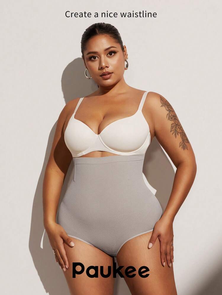 1pc Women's High Waist Seamless Shapewear, Strong Tummy Control And Butt Lift, Plus Size - Light Grey - View 7
