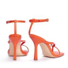Womens Square Toe Heeled Sandals,4.3 Inch Square Toe Thong Strappy Ankle Strap Stiletto Heel Sandals Wedding Dress Party Shoes - 橘色 - 查看 3