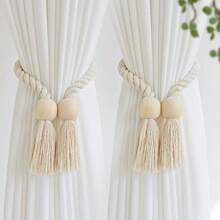 1/2pcs Wooden Tassel Magnetic Curtain Tie Backs - Minimalist Curtain Rings, Suitable For Bedroom, Living Room, Kitchen. Strong Magnets And Easy To Use, Perfect For Home Decorators, Renters, Minimalists. Ideal Housewarming, Christmas, Birthday Gift. - Multicolor - View 6