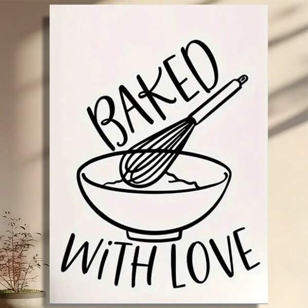 Framed Canvas Baked With Love Canvas Print - Modern Bohemian Wall Art For Kitchen, Dining Room, Cafe, Office - Charming & Creative Baking-Themed Decor Poster, Kitchen DecorVibrant TypographyModern Canvas Art, Kitchen Deco