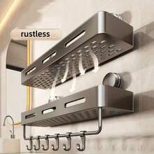 易于安装的吸盘淋浴收纳架 - 重型防锈塑料壁挂式浮动搁板，带坚固粘合剂，节省空间的浴室储物架，用于存放洗发水、肥皂和洗漱用品，无金属管，易于组装，浴室收纳架，洗漱用品架，光滑的搁板，防锈材料，耐用的搁板，搁板，浴室配件，房间装饰