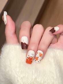 10 piezas de uñas cuadradas cortas hechas a mano, uñas postizas cortas, uñas postizas cuadradas con diseños de calabazas talladas en 3D pintadas a mano para Halloween, uñas de Halloween de alta calidad, uñas postizas de cobertura completa, uñas Y2K, uñas en relieve, uñas falsas creativas y únicas, suministros para uñas