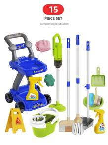 طقم لعبة مجموعة التنظيف المنزلي للأطفال، مكنسة، جامبو، شفاط، جردل وأدوات التنظيف المزيفة للبنات