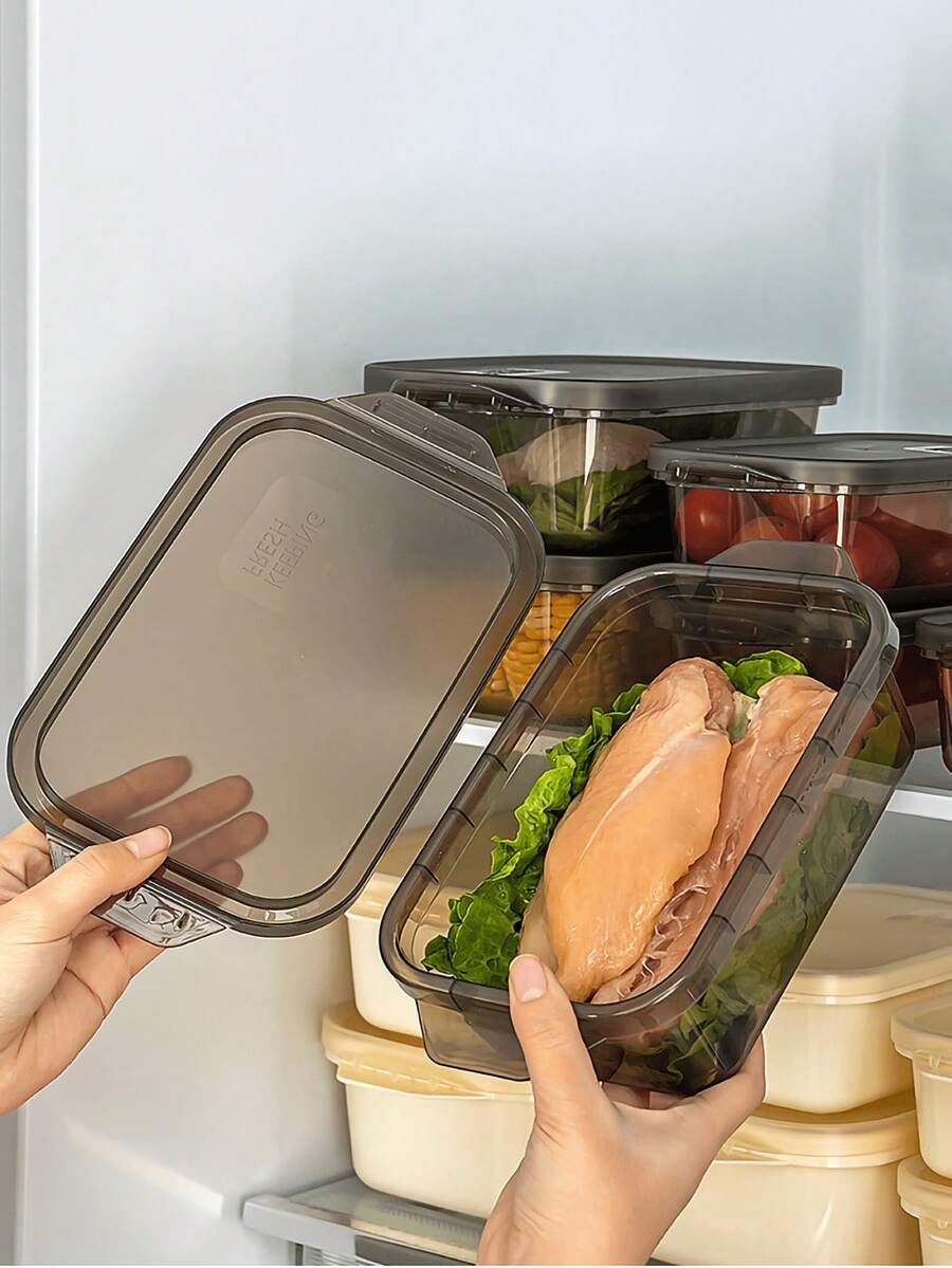 Bộ 3 hộp đựng thực phẩm dày trong suốt, kín, hộp đựng hình chữ nhật dùng được trong tủ đông và tủ lạnh, hộp nhựa dùng được trong lò vi sóng (Đen * Ngà)