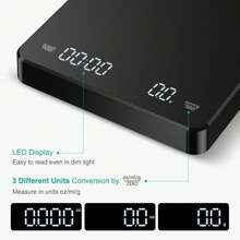 USB Rechargeable Electronic Coffee Scale With Timer, 3kg/0.1g Mini Coffee Scale, Drip Coffee Scale, Kitchen Scale With 3 Measurement Units (G/Oz/Ml), Portable Digital Food Scale, High Precision Kitchen Scale