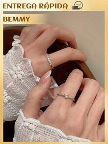 BEMMY 2 Piece Elegant Heart Shaped Ring With Rhinestone, Suitable For Women To Wear Daily And Dinner Parties - Silver - View 8