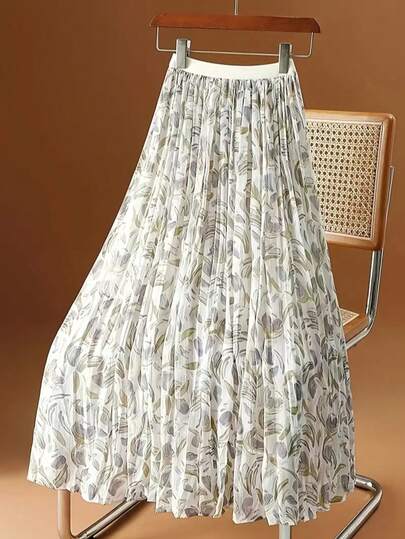 优雅印花百褶裙，浪漫花卉图案，时尚百搭，适合日常穿着、购物、约会、度假，春夏皆宜。