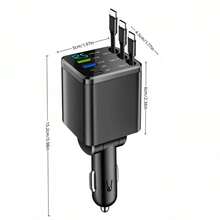 YITUMU Caricabatterie auto veloce da 120W con 3 cavi retrattili, 2 porte USB e 2 porte PD, design regolabile a 180°, display della tensione in tempo reale, compatibile con 16/15/14 Pro Max, telefoni Android, serie Galaxy, Pixel, tablet, adattatore per accendisigari auto 12-24V